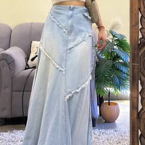 Y2K Ripped Denim Maxi Skirt