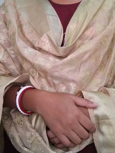 Beige With Golden Embroidered Dupatta