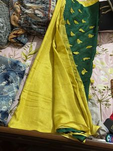 Green Saree with Tassels and blouse