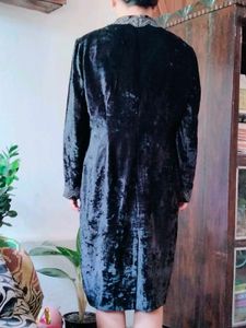 Velvet Black With Silver Design Formal Dress
