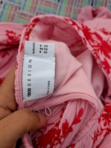 Pink Floral Pleated Midi Dress