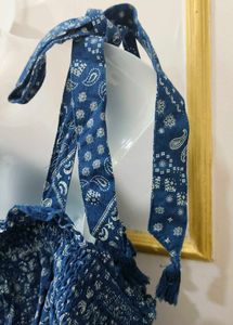 Boho Blue Print Tie-Strap Top