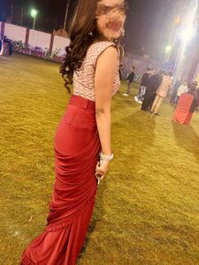 Readymade Maroon Saree with Designer Blouse