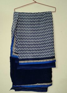 Stylish Blue &amp; White Saree