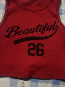 Red Crop Top with 'Beautiful 26' Print