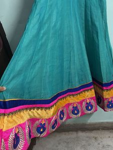 Teal &amp; Pink Embroidered Anarkali Set