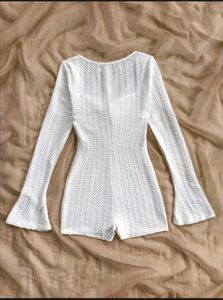 NEW Chic White Textured Long Sleeve jumpsui