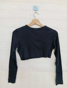 Classic Black Ribbed Long Sleeve Crop Top