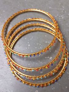Gold Tone Bangles with Colorful Beads
