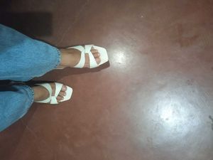 Zara White Block Heels Mules