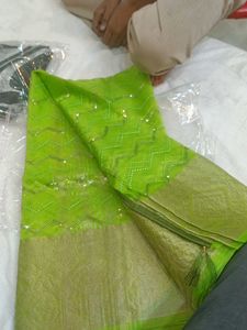 Elegant Lime Green Saree with Sequins