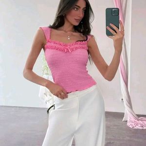 Cute Pink Smocked Ruffle Tank Top