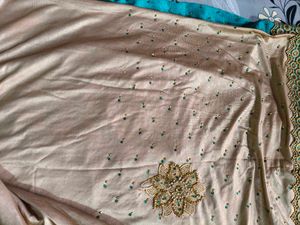 Teal Saree with Gold Border,bridal heavy sare