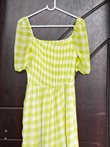 Sheer Gingham Button-Up Midi Dress