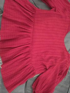 Maroon Puff Sleeve Peplum Top