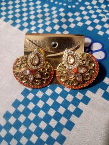 Gold Plated Heavy Earrings, Pack Of 1 ( New)