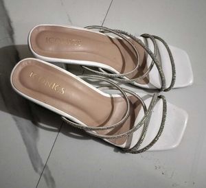Iconics White Rhinestone Heels - Size 6