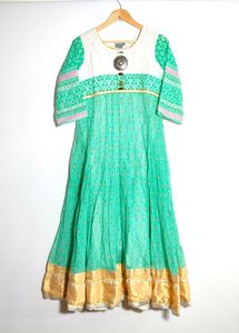 ZURII Light Green And White Anarkali (Women's)
