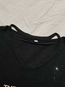Graphic Sparkly Print Cut-Out T-Shirt