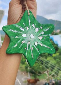 Mud Heart Chakra Star w/ Mirror inlay Wall hanging