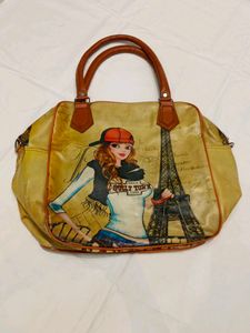 Unique Graphic Print Handbag with Eiffel Tower Des