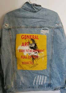 Distressed Denim Jacket with Art Patch