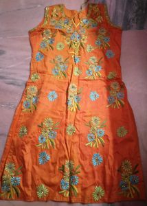 Embroidered Orange Ethnic Kurti