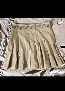 Khaki Pleated Skirt with Butterfly Detail
