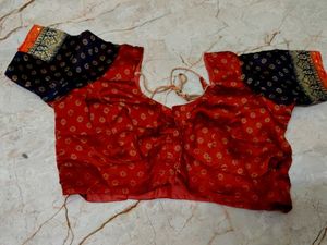 Red & Navy Brocade Blouse