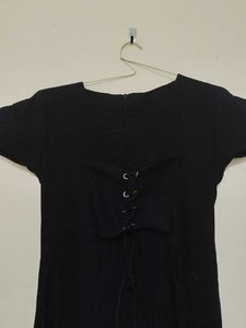 Elegant Black Stretchable Maxi Dress With Belt