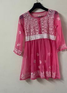 Pink Chikankari Embroidered Kurta