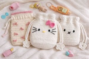Crochet Drawstring Pouches - Set of 3