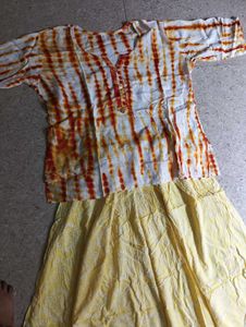 Boho Tie-Dye Top &amp; Yellow Skirt Set