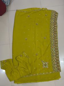 Designer Embellished Lime Green Saree