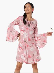 Chic Pink Floral Bell Sleeve Dress