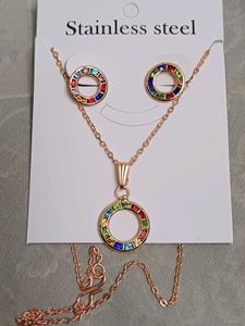 Chic Rainbow Circle Necklace & Earrings Set
