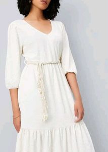 Cream Textured Midi Dress