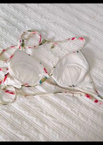 Floral Bikini Top with Crochet Trim