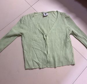 Light Green Ribbed Cardigan