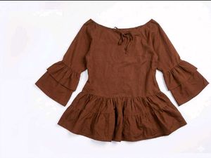 Brown Ruffled Tiered Tunic Top
