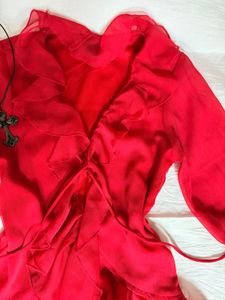 Vibrant Red Ruffled Blouse