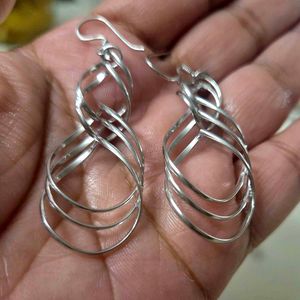 Dainty Long Silver Swirl Earrings 925 SS