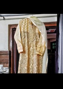 heavy real mirror & zari work tissue kurta set