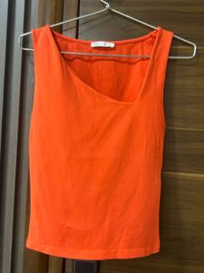 zara Orange Asymmetrical Neck Tank Top