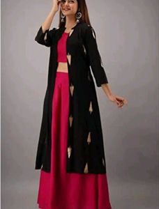 Chic Pink &amp; Black Kurta Set with Jacket
