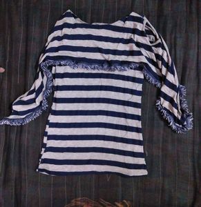 Striped Fringe Tunic Top