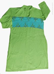 Green Cotton Kurti with Blue Detail