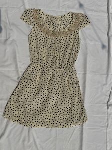 Polka Dot Dress with Lace Neckline
