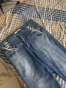 y2k Blue Lace-Up Jeans