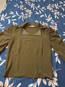 Stylish Embellished Collared Top